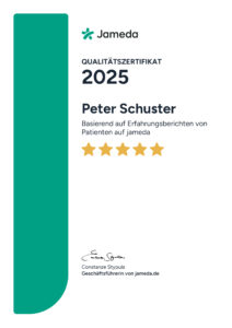 Jameda-Qualitätszertifikat Peter Schuster 2025