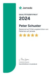 Jameda-Qualitätszertifikat Peter Schuster 2024