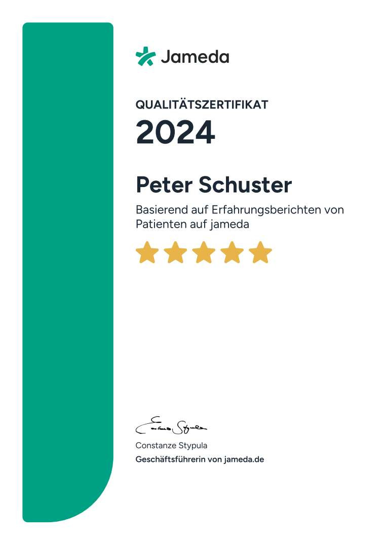 Jameda-Qualitätszertifikat Peter Schuster 2024